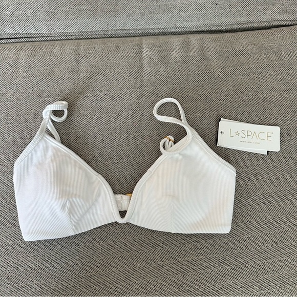 NWT L Space Helena Bikini Top Size Extra Small XS White Ribbed Swim - Picture 2 of 5
